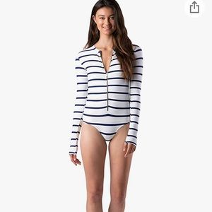 Mott 50 Swimsuit / White with navy stripes